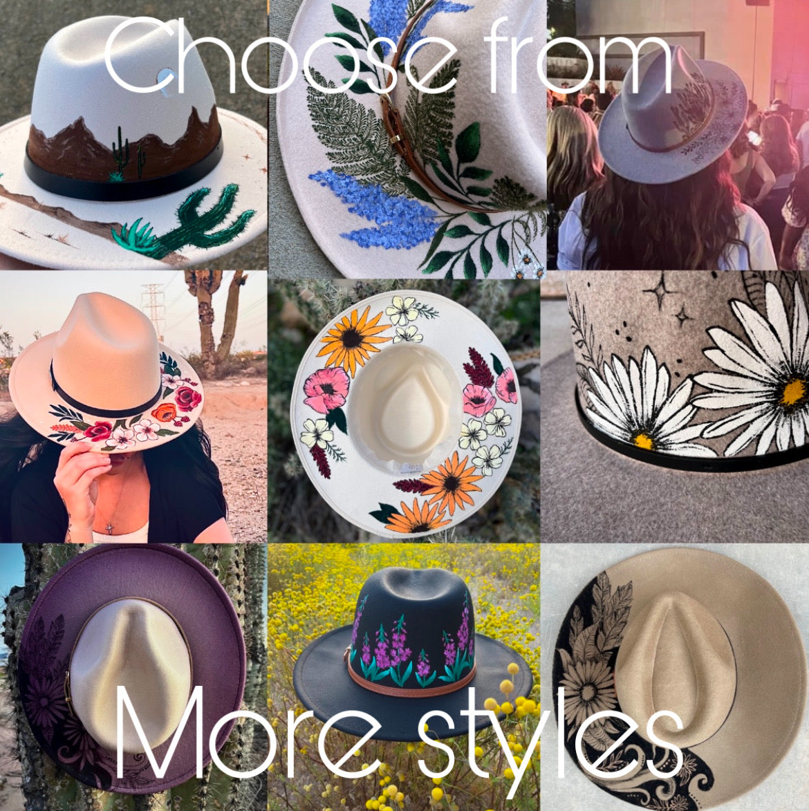 Tan sunflower daisy floral felt wide brim rancher hat