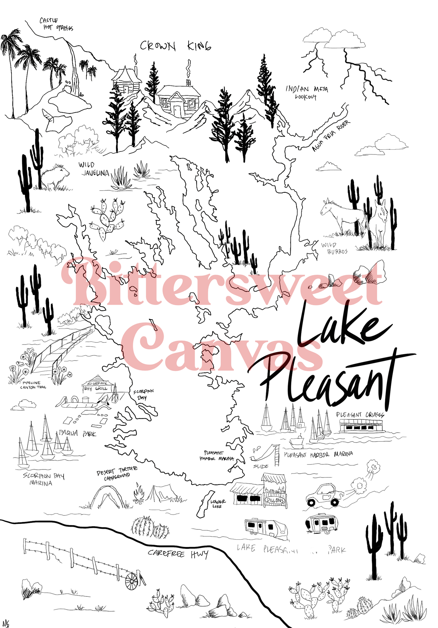 Lake pleasant Arizona map coloring page DIGITAL DOWNLOAD