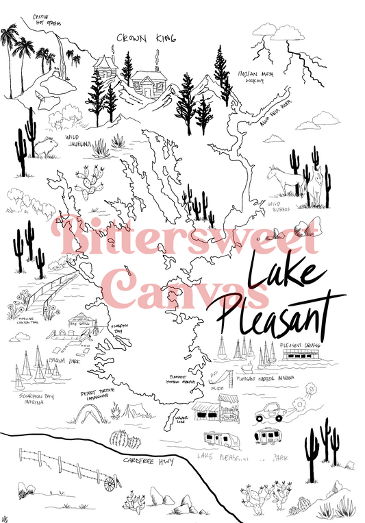 Lake pleasant Arizona map coloring page DIGITAL DOWNLOAD