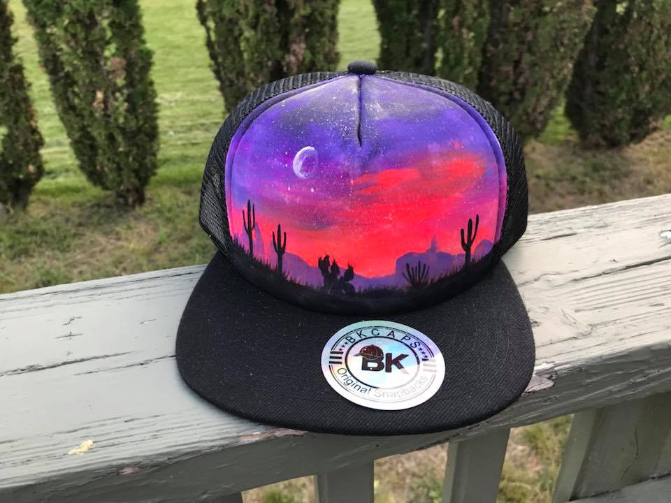 Neon desert painted cactus snapback trucker hat