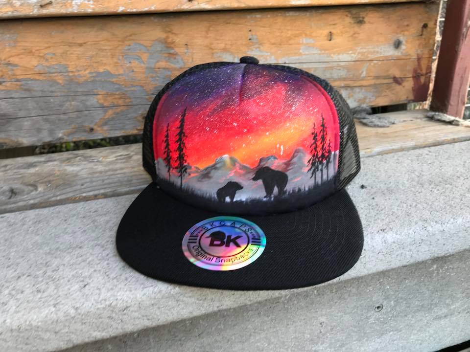 Bear custom painted red trucker hat