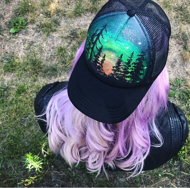 Green tree Custom painted snapback hat