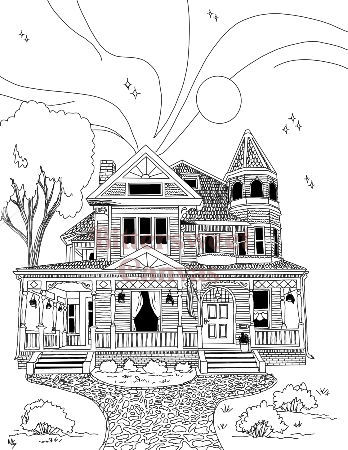 Victorian house coloring page DIGITAL DOWNLAD