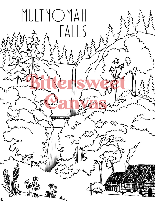 Multnomah falls coloring page DIGITAL DOWNLOAD