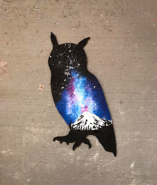 Owl wood cutout painting