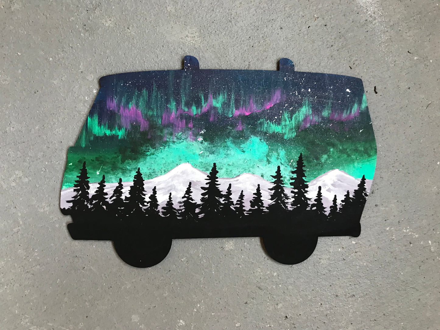 Northern lights van wood cutout painting