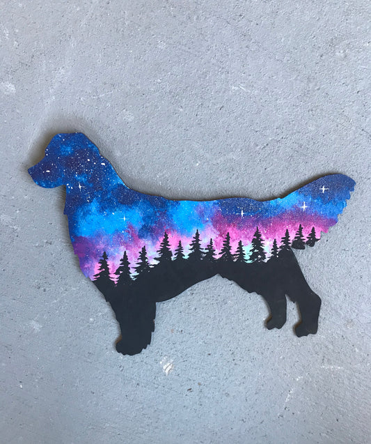 Golden retriever wood cutout painting