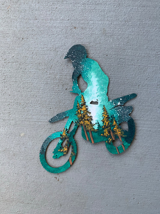 Dirt bike wood cutout painting
