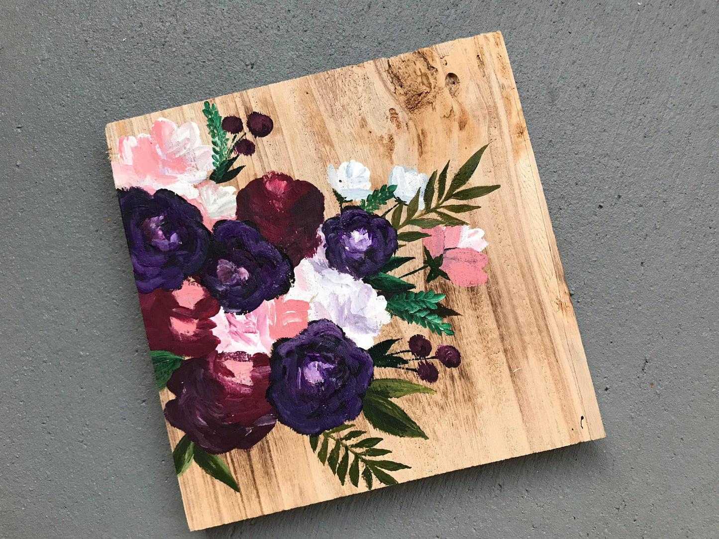 Floral botanical painting barnwood art