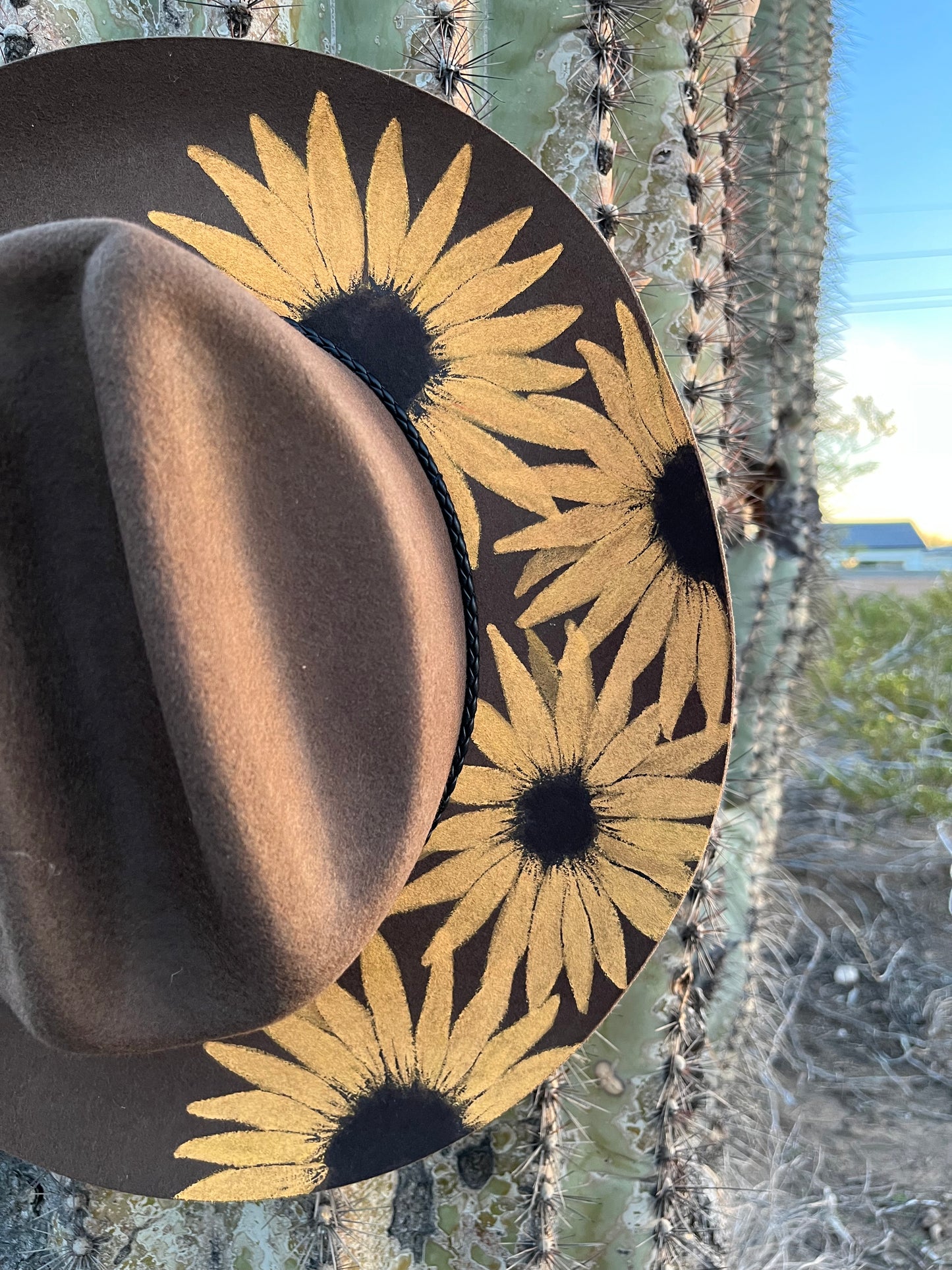 Western sunflower hat brown felt wide brim rancher hat