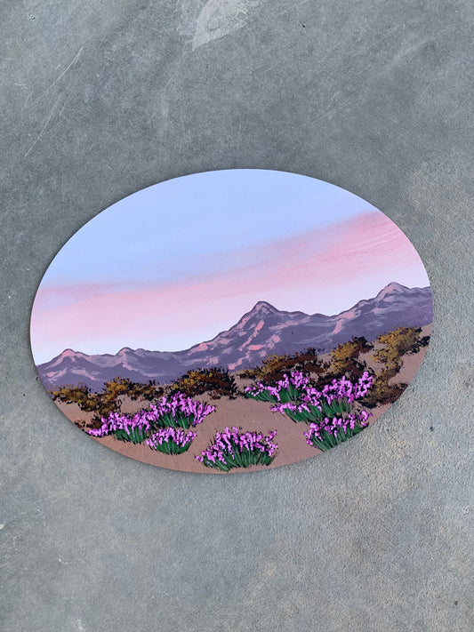 Desert mountain wood cutout painting
