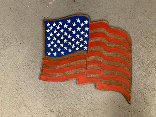 Flag patriotic wood cutout painting