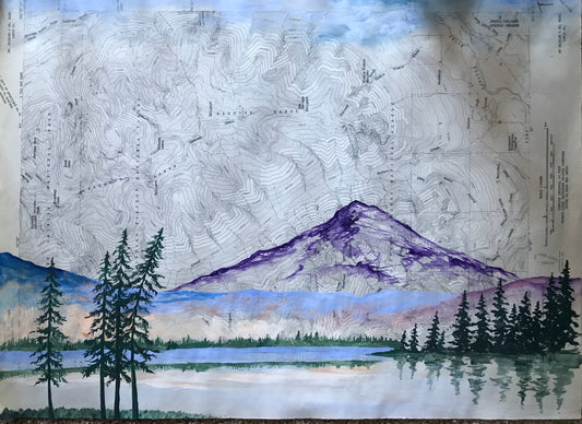 Mt rainier topographic map painting