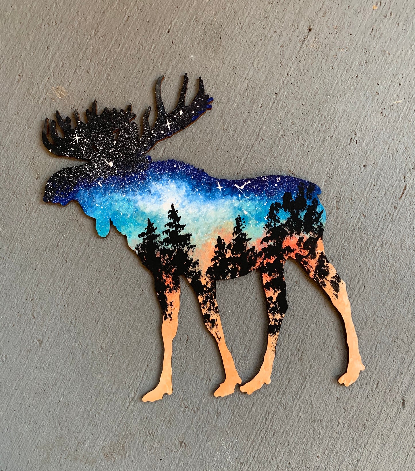 Moose colorful wood cutout painting