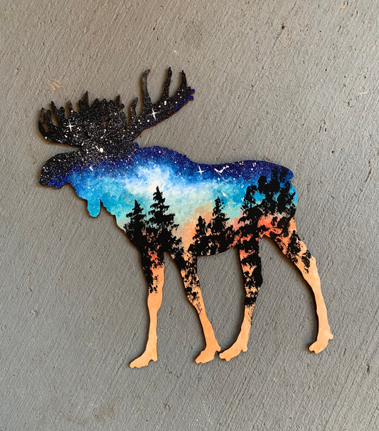 Moose colorful wood cutout painting