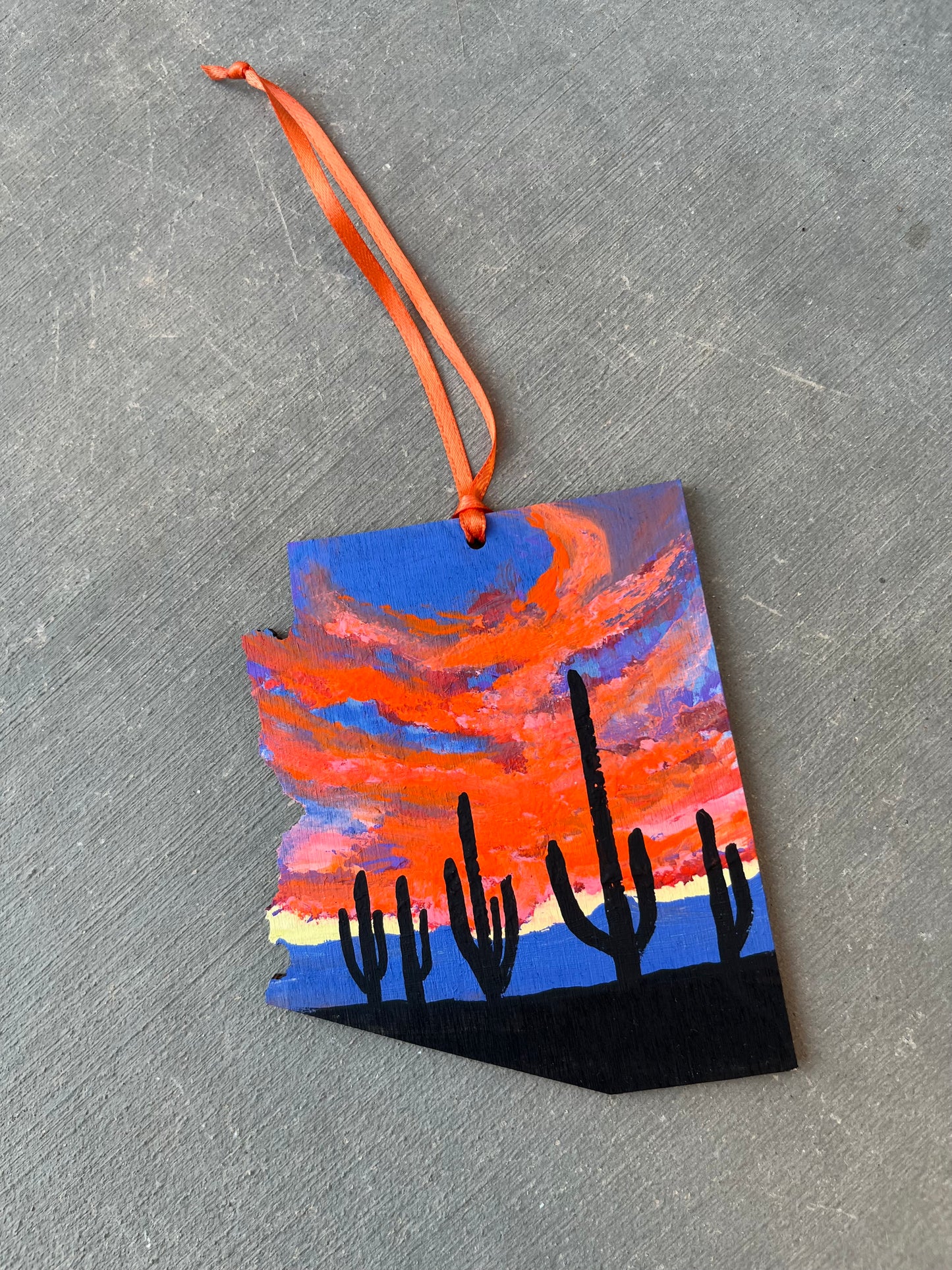 Arizona sky cactus wood ornament
