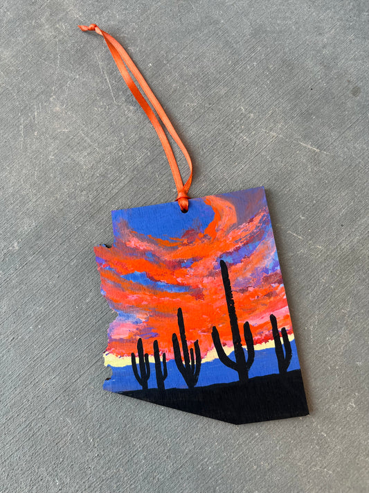 Arizona sky cactus wood ornament
