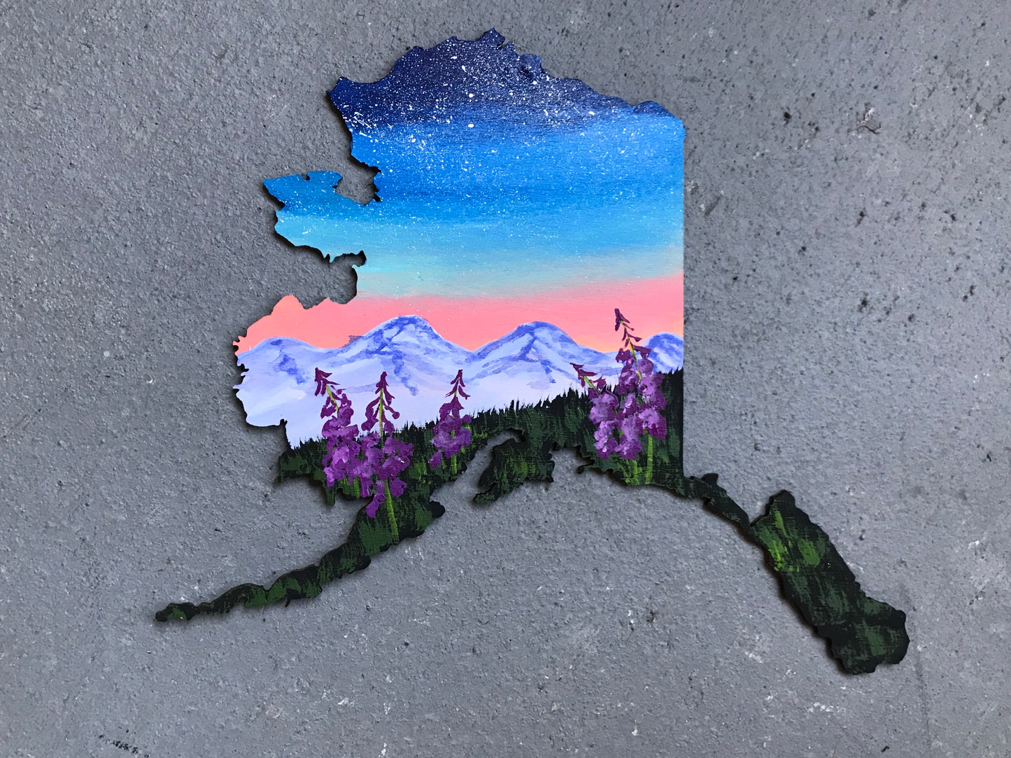 Alaska fireweed wood cutout painting