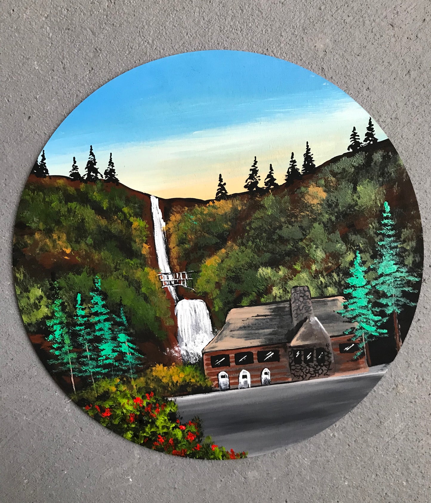 Multnomah falls wood cutout painting