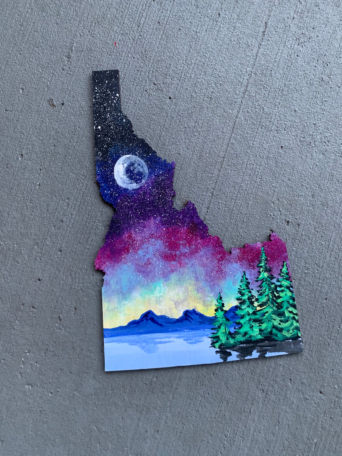 Idaho starry lake wood cutout wall hanging painting