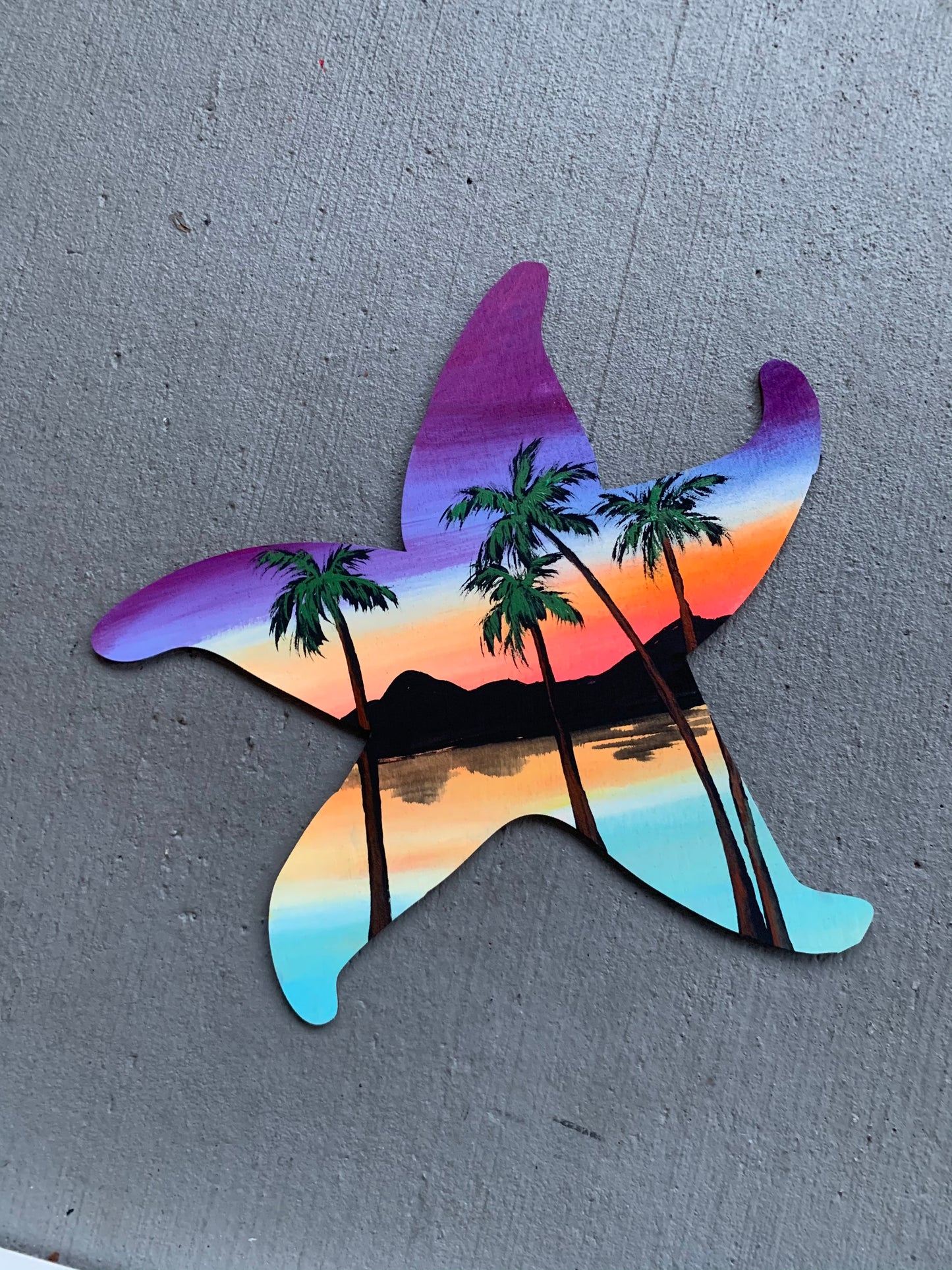 Tropical starfish wood painting