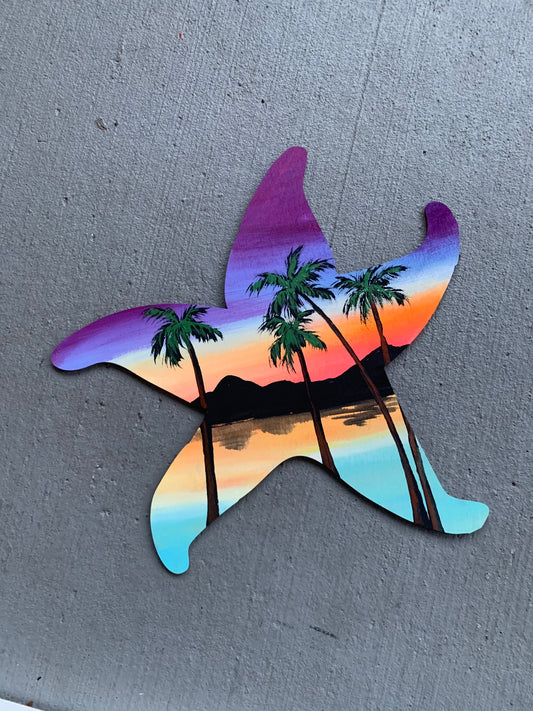 Tropical starfish wood painting