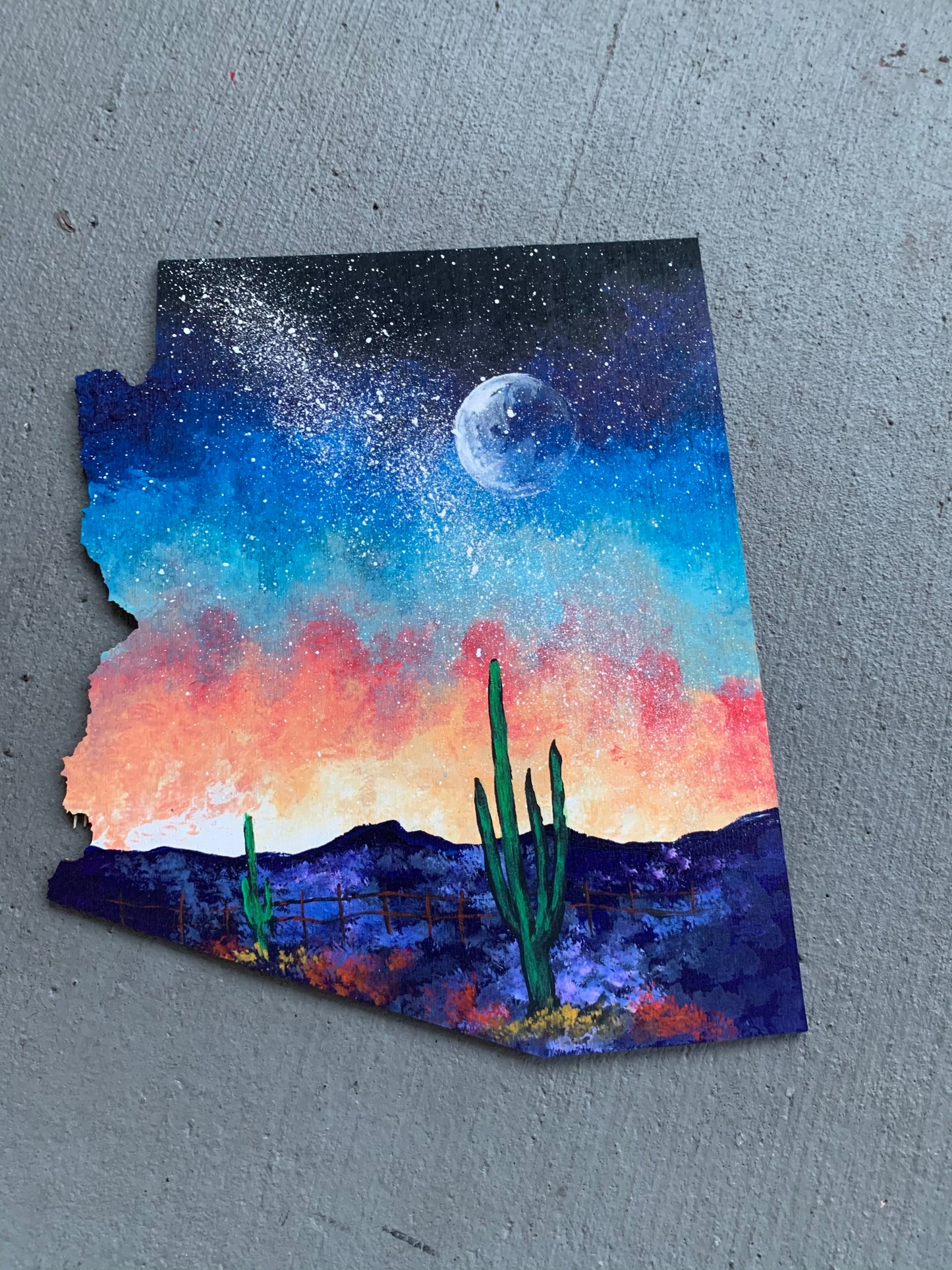 Arizona desert cactus wood cutout wall hanging painting