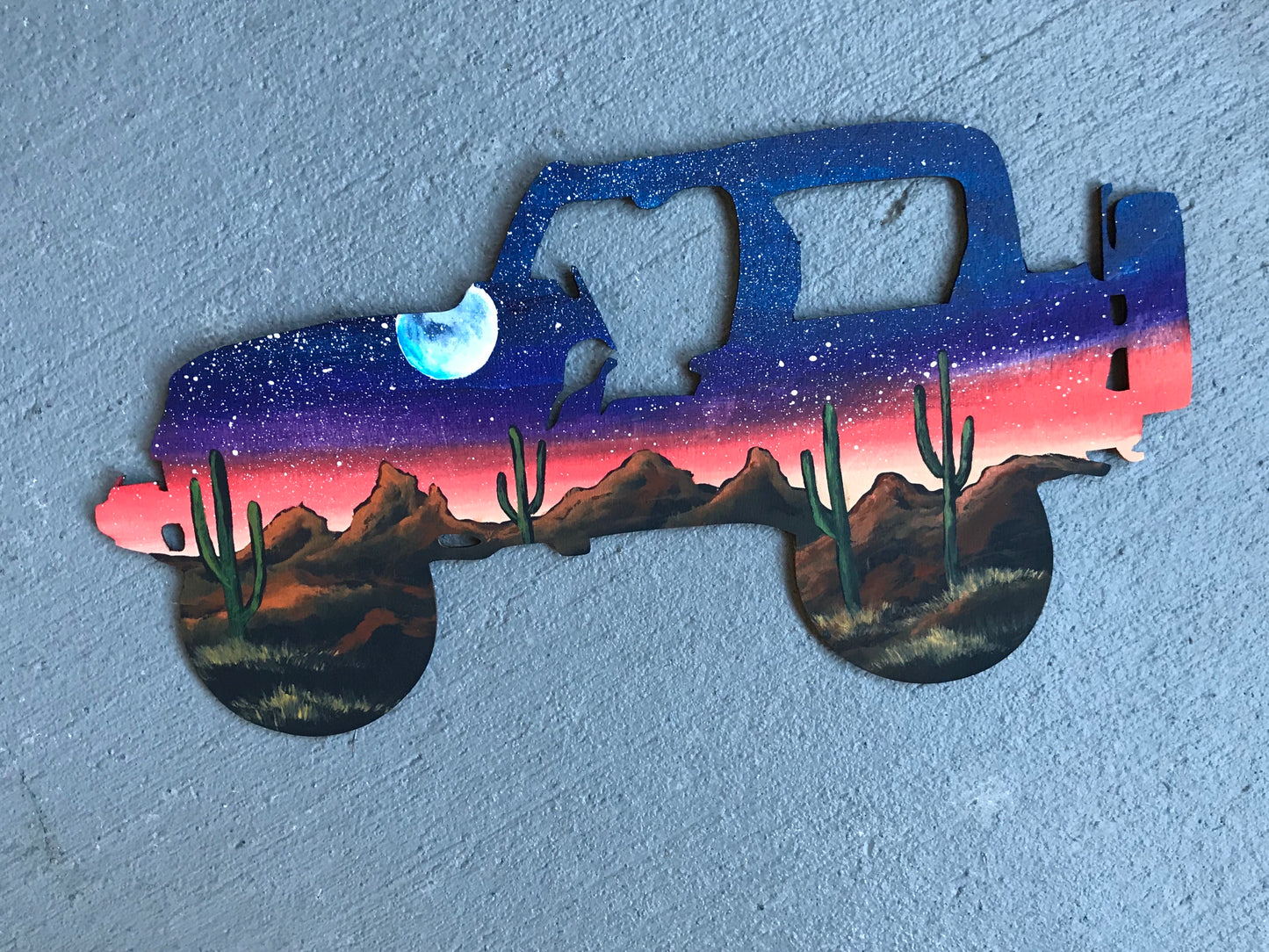 4x4 desert wood cutout painting