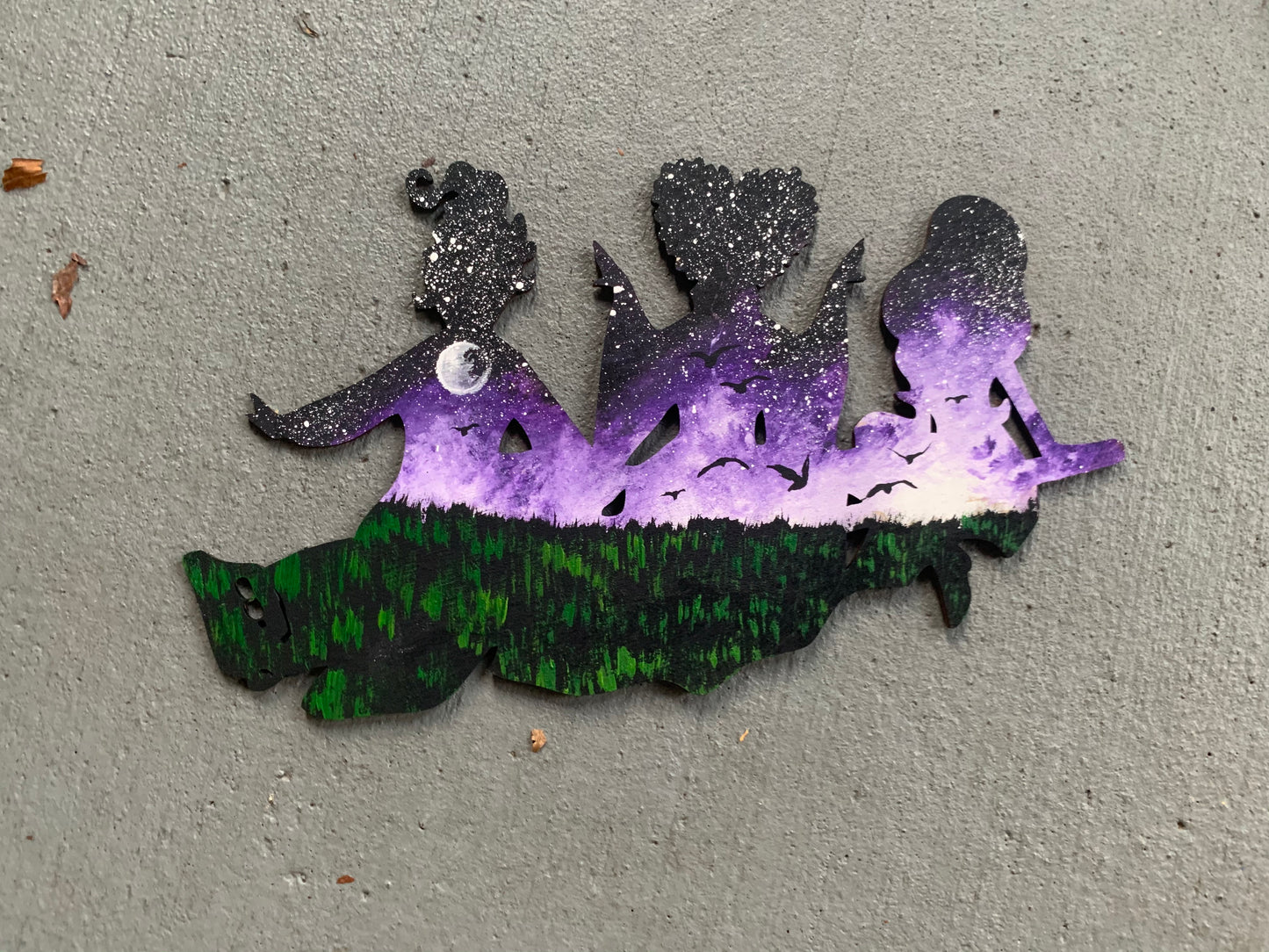 Witches wood cutout painting