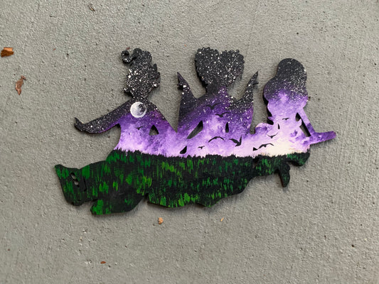 Witches wood cutout painting