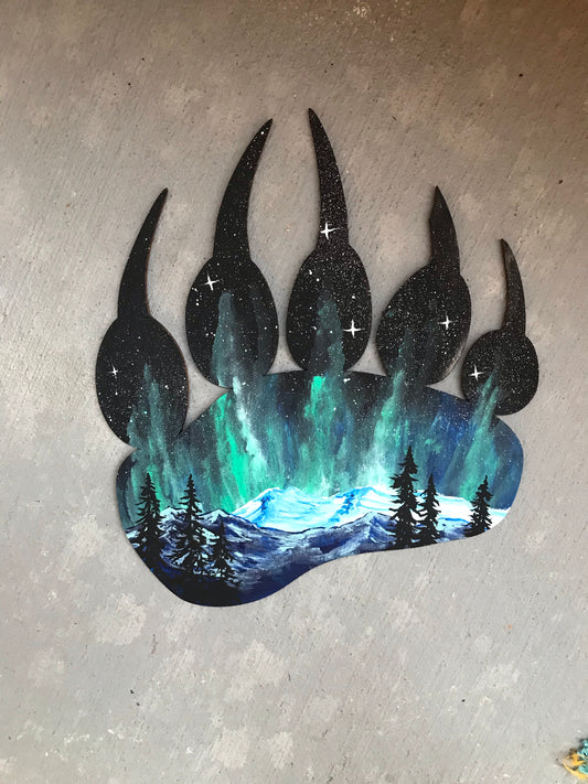 Bear claw northern lights painting bear paw foot cutout