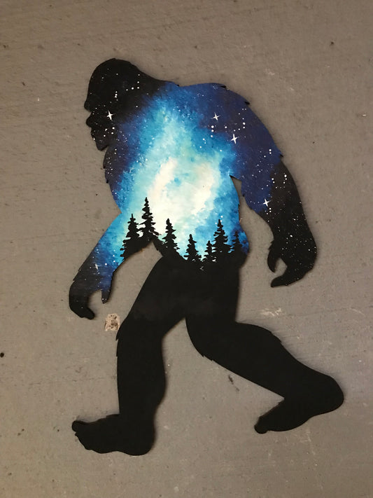 Bigfoot handpainted wall hanging blue big foot