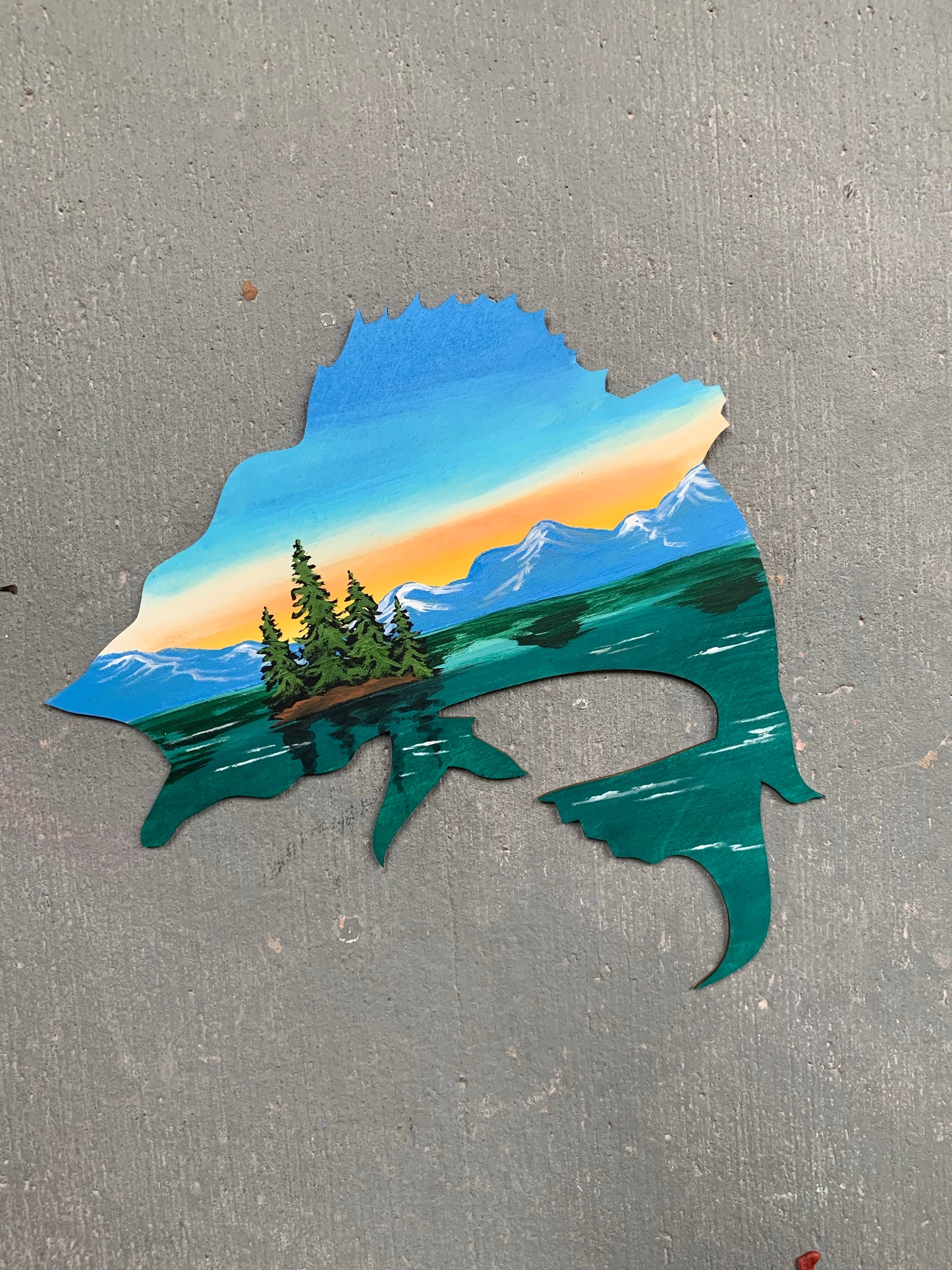 Large mouth bass fish wood cutout painting