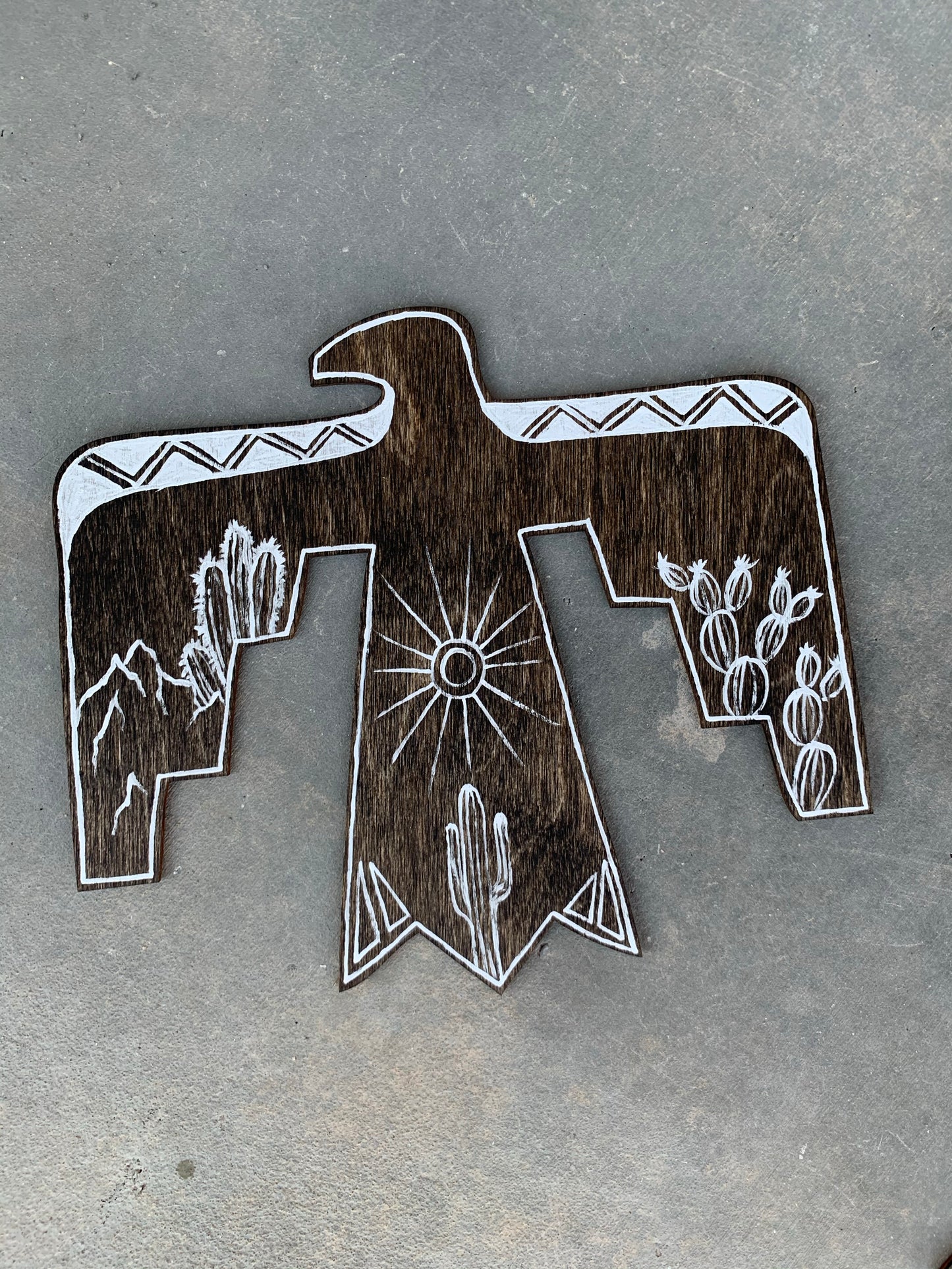 Minimal Desert thunderbird eagle stained wood cutout wall hanging painting