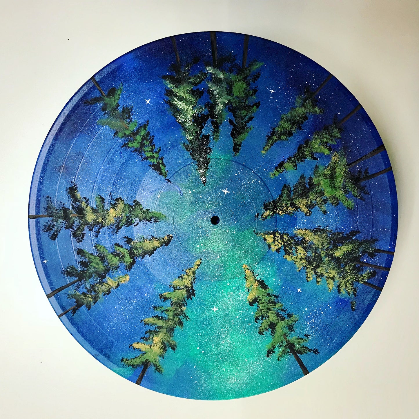 Galaxy tree vinyl record painting