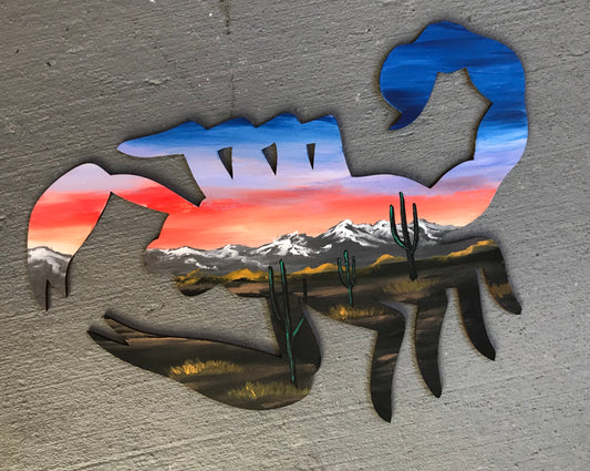Desert scorpion wood cutout painting