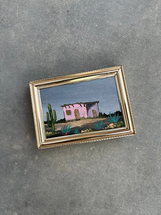 Upcycled picture frame with desert casita painting