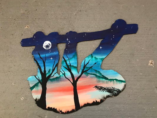 Sloth wood cutout painting