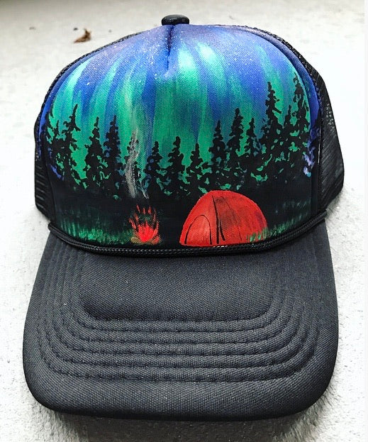 Northern lights tent painted snapback hat