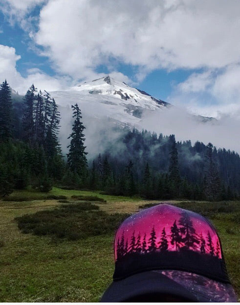 Pink tree custom trucker hat handpainted SnapBack