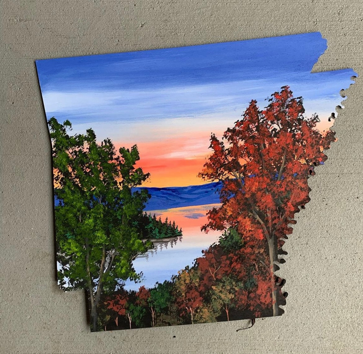 Arkansas fall foliage handpainted wall hanging