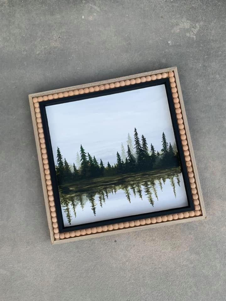 Muted minimal forest original painting wood framed