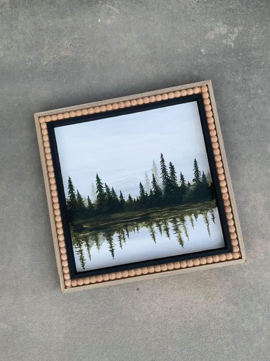 Muted minimal forest original painting wood framed