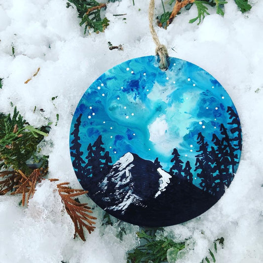 Blue mountain painted ornament
