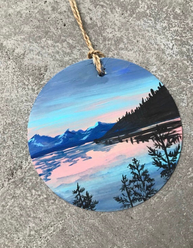 Sunrise morning lake Christmas ornament