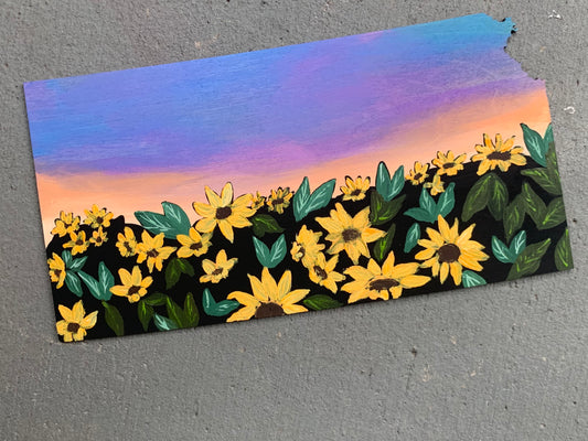 Kansas state sunflower wood cutout painting