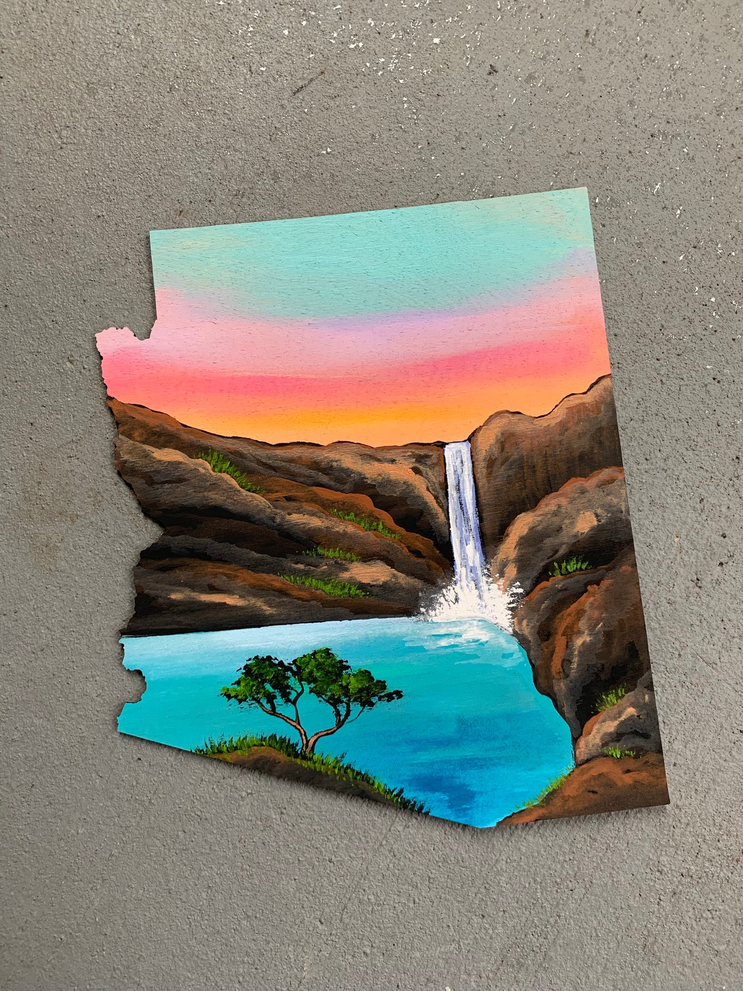 Arizona havasu falls wood cutout painting