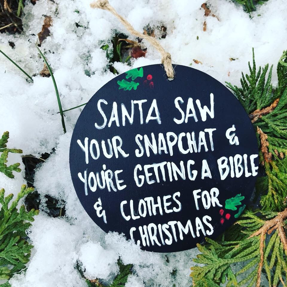 Santa saw hand letter wood ornament