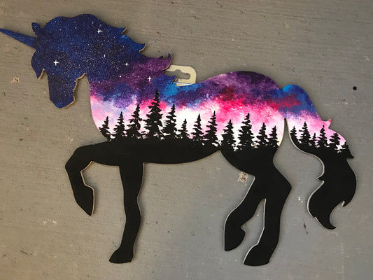 Unicorn galaxy cutout painting