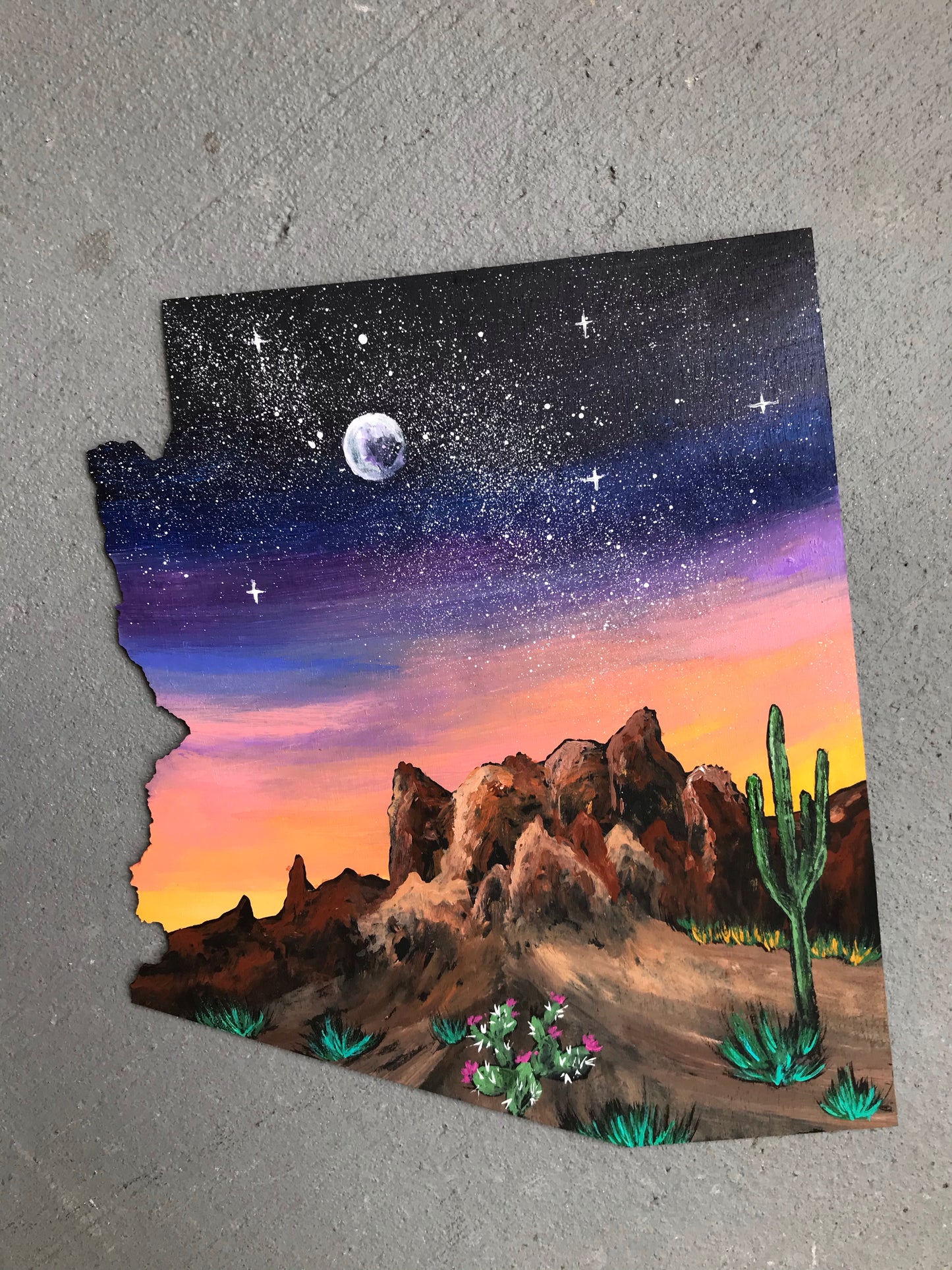 Arizona Superstition Mountains wood painting
